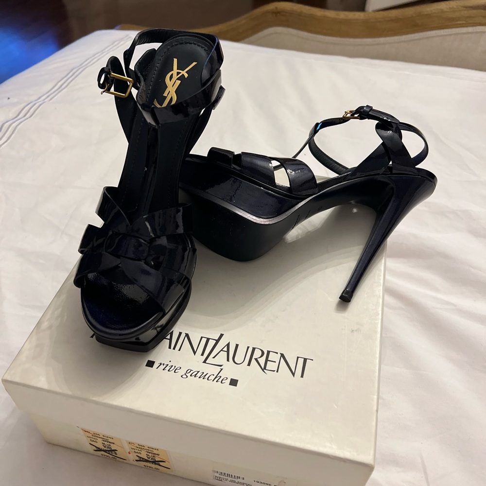 YSL navy patent  never worn, comes with original box
